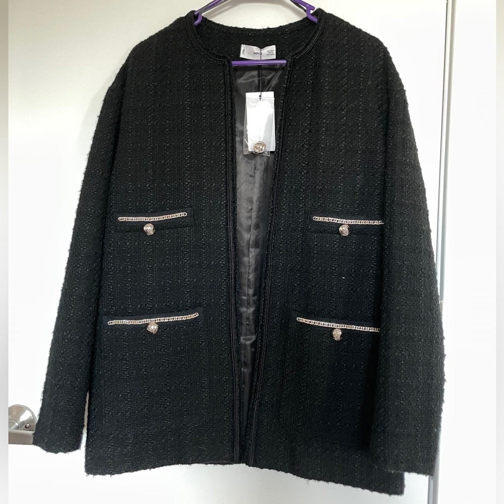 NWT Mango tweed jacket with patch pockets & decorative silver buttons